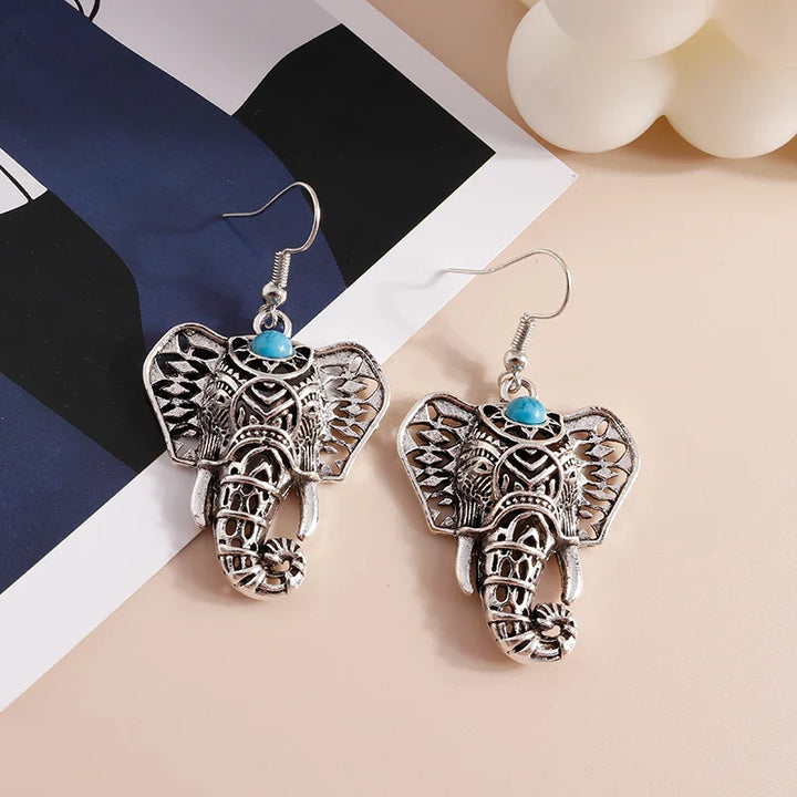 Orecchini a pendente elefante vintage color argento bohemien