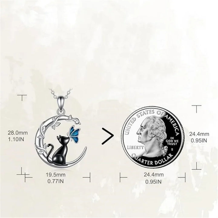 Collana con Pendente in Cristallo a Forma di Gatto Luna Farfalla