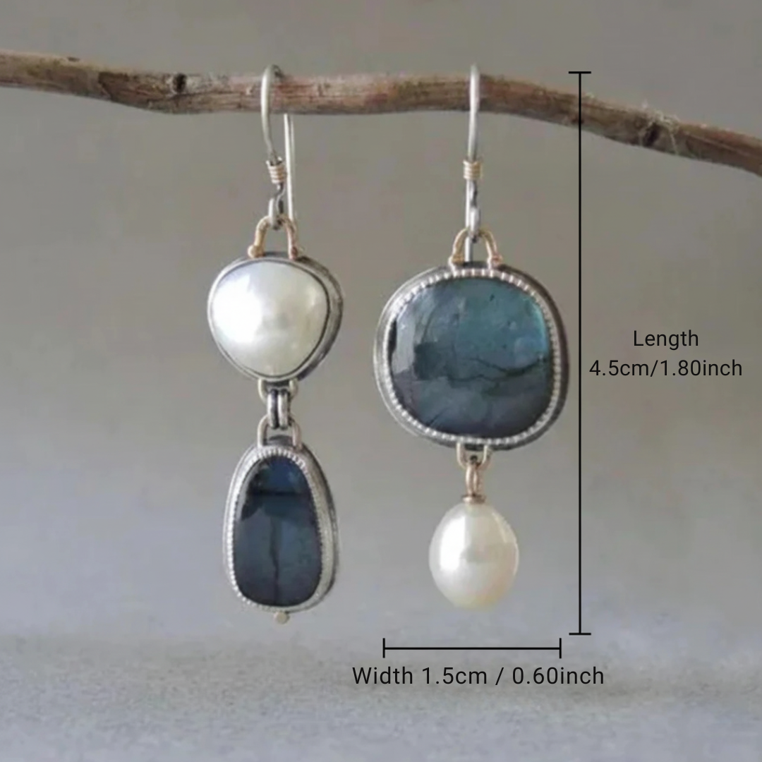 Orecchini Vintage in Pietra Blu e Perla