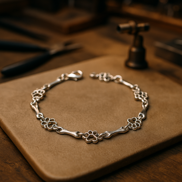 Braccialetto color argento Puro Edizione Limitata con Charm a Forma di Zampa e Osso di Cane