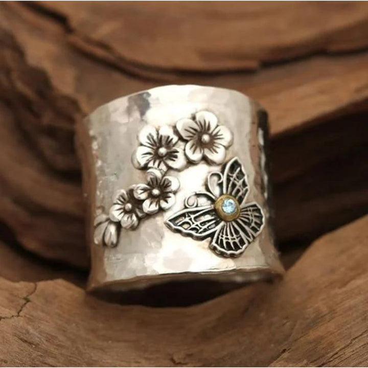 Anello a Fascia Larga con Ape, Fiore e Farfalla