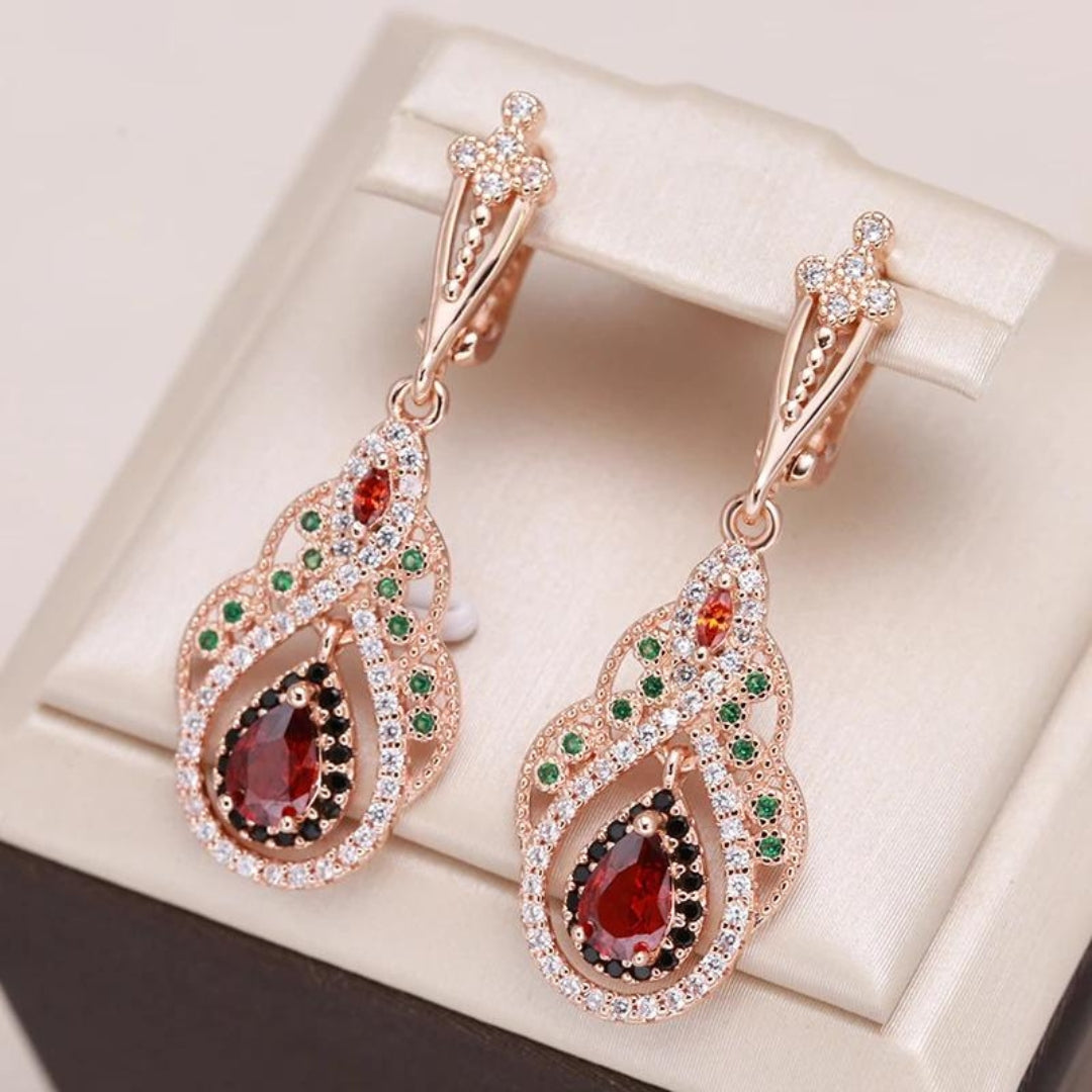 Orecchini Mandala Rossi con Zirconia color oro