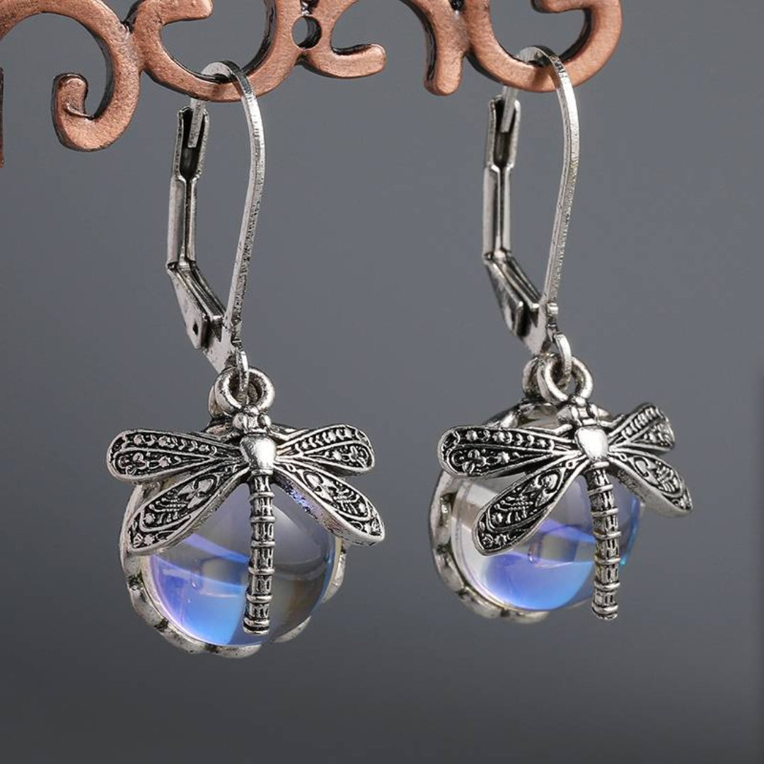 Orecchini Sferici a Libellula color argento Antico