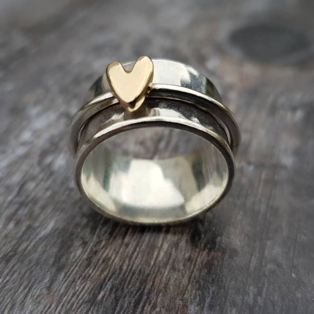 Anello color argento con Cuore Dorato Vintage