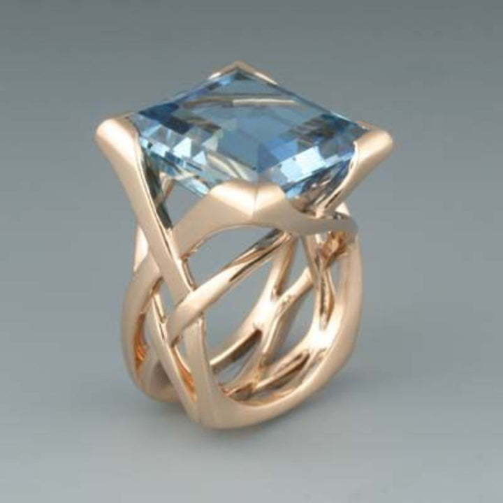 Anello in Zirconia Blu Rosa Oro Vintage