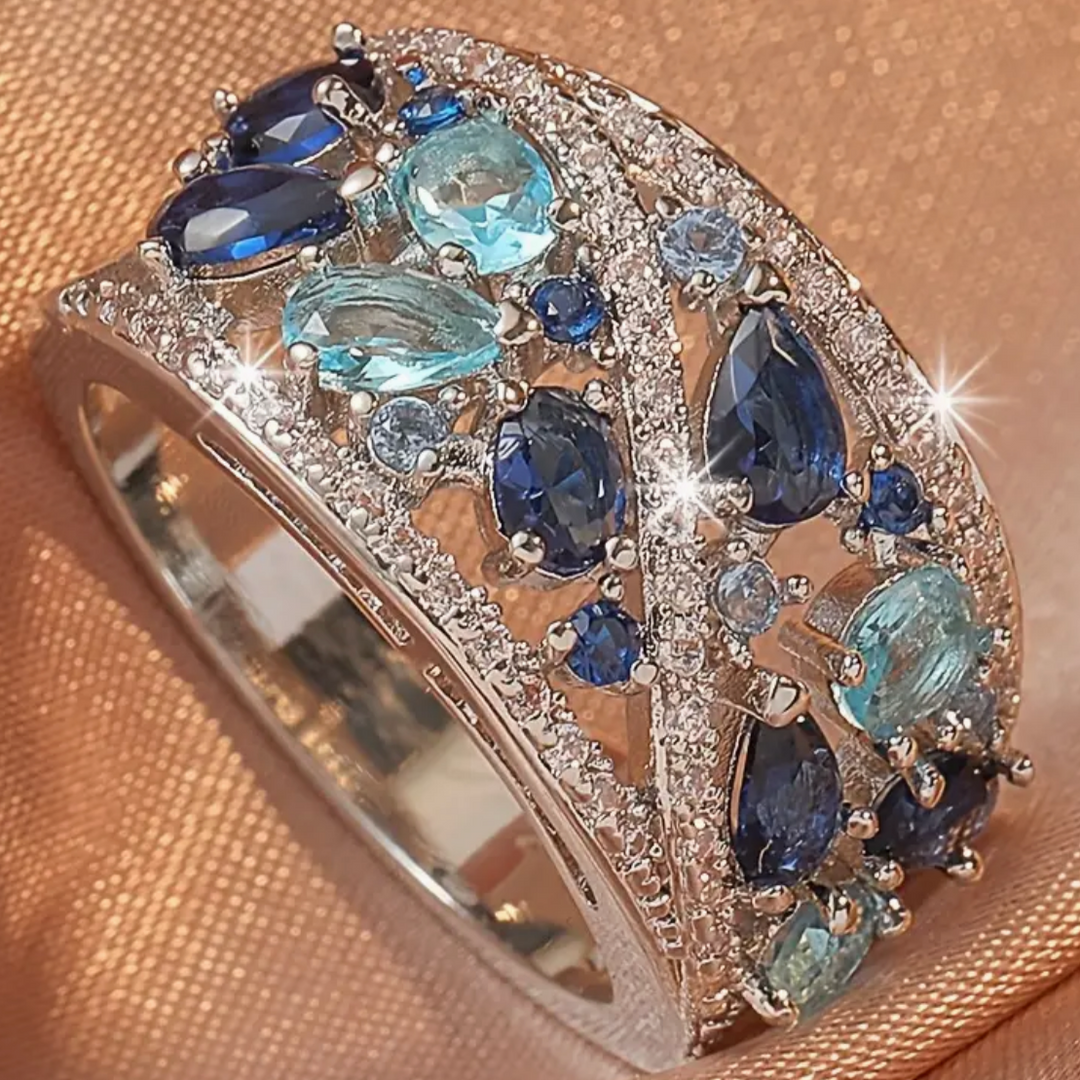 Anello Vintage in Zirconia Blu