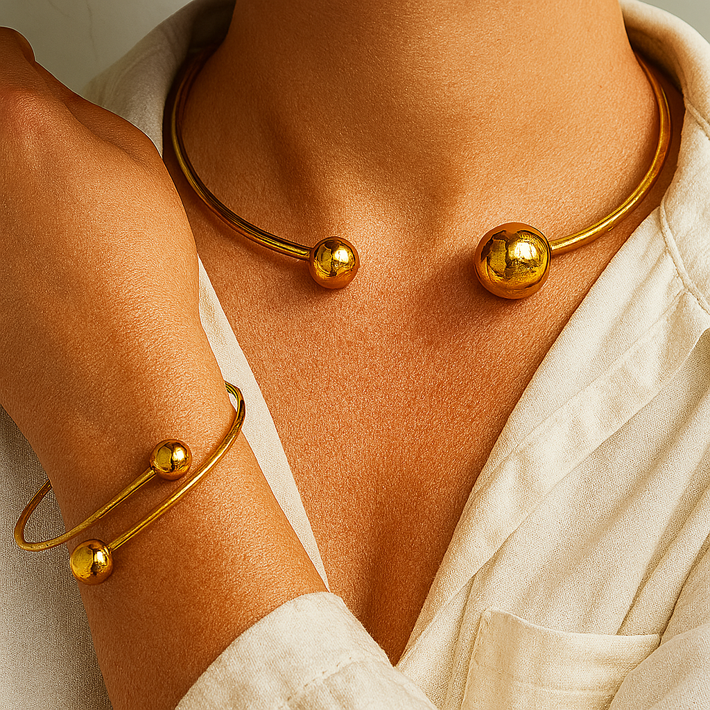 Set di Collare e Bracciale Minimalista Glow | Oro