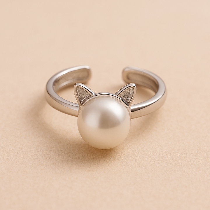 Bellissima Collana con Gatto di Perla con Orecchini e Anello Bonus