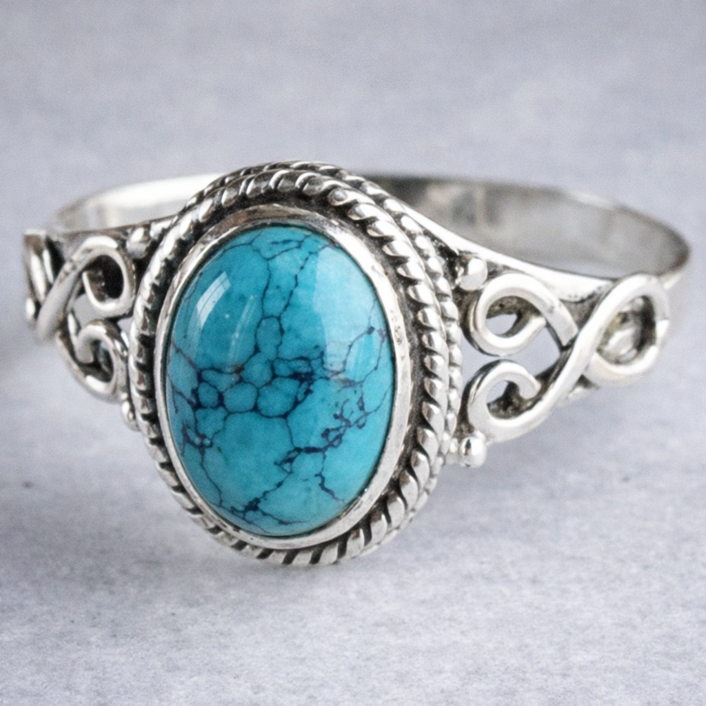 Anello Ovale color argento senza Tempo con Turchese