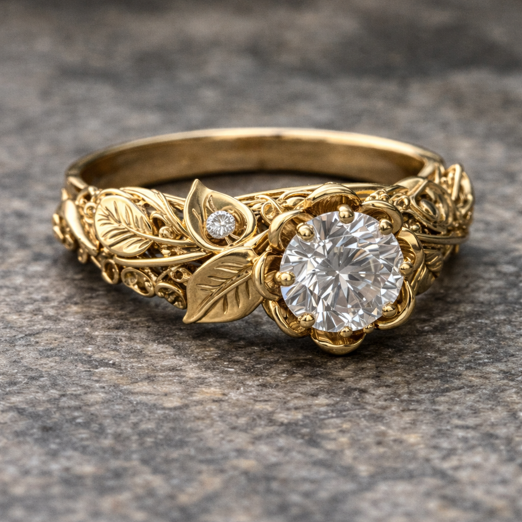 Anello in Zirconia Foglia color oro