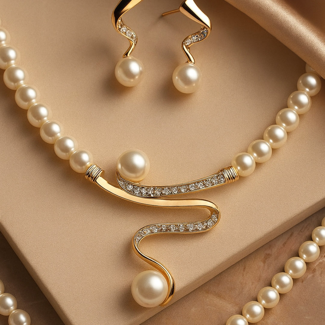 Collana di Perle Naturali + Set di Orecchini