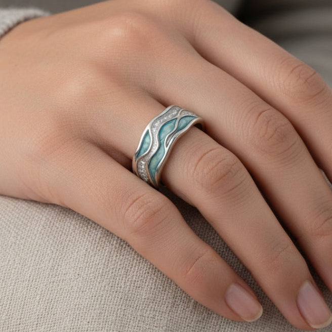 Anello Onde Argentate Turchesi