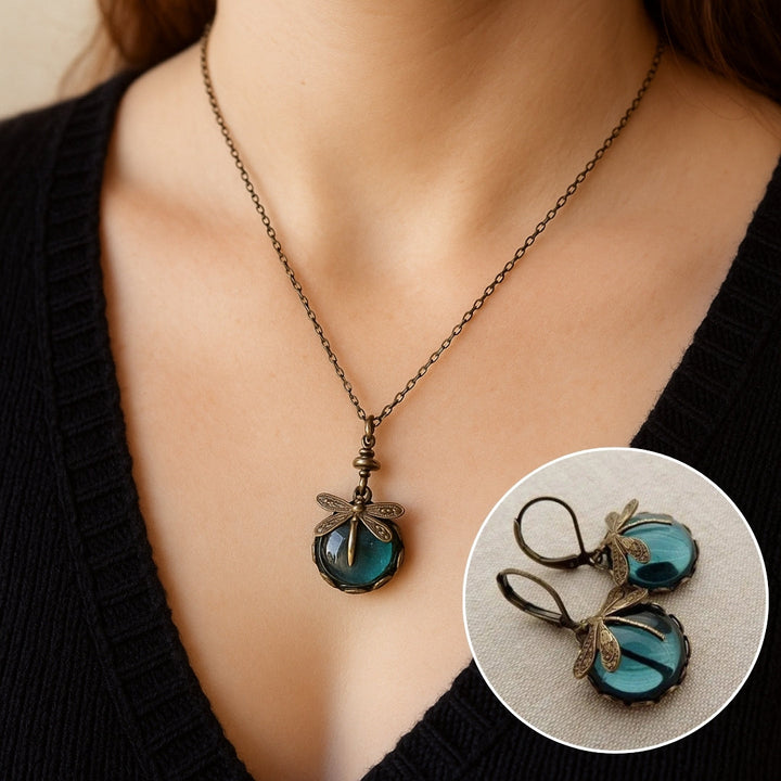 Bellissimo Collana Vintage a Forma di Libellula con Orecchini Bonus – Offerta a Tempo Limitato