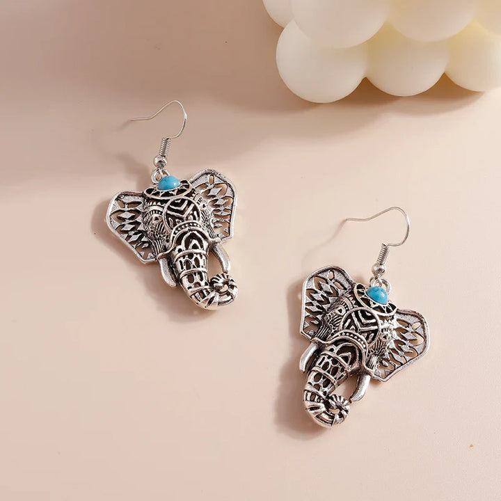 Orecchini a pendente elefante vintage color argento bohemien