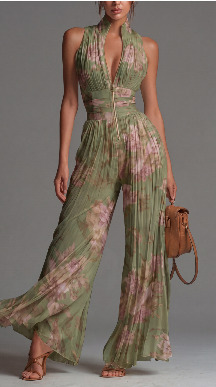 ESSENZIALE – Tuta in Chiffon Plissettato con Fantasia Floreale