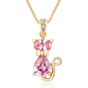 Collana con Pendente a Forma di Gatto di Cristallo