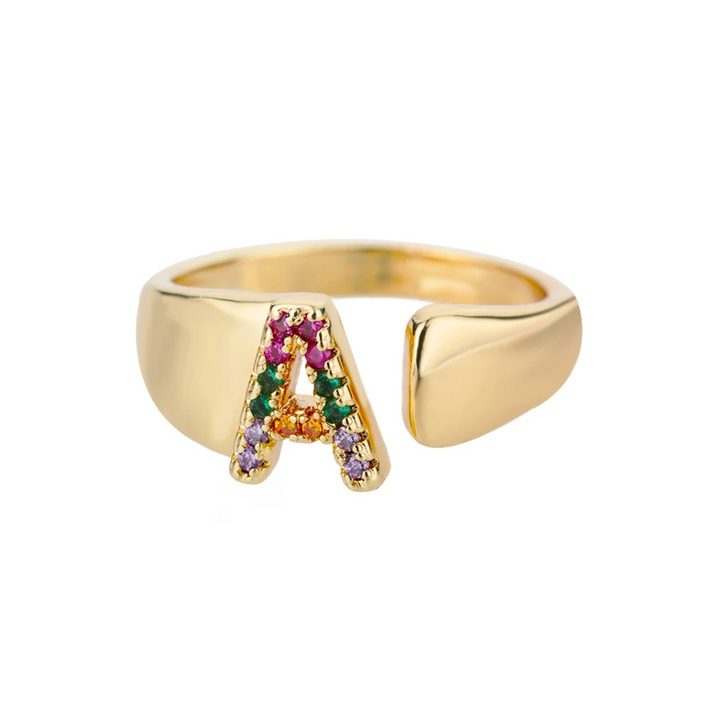 Anello color oro con Lettera Personalizzata (Regolabile)