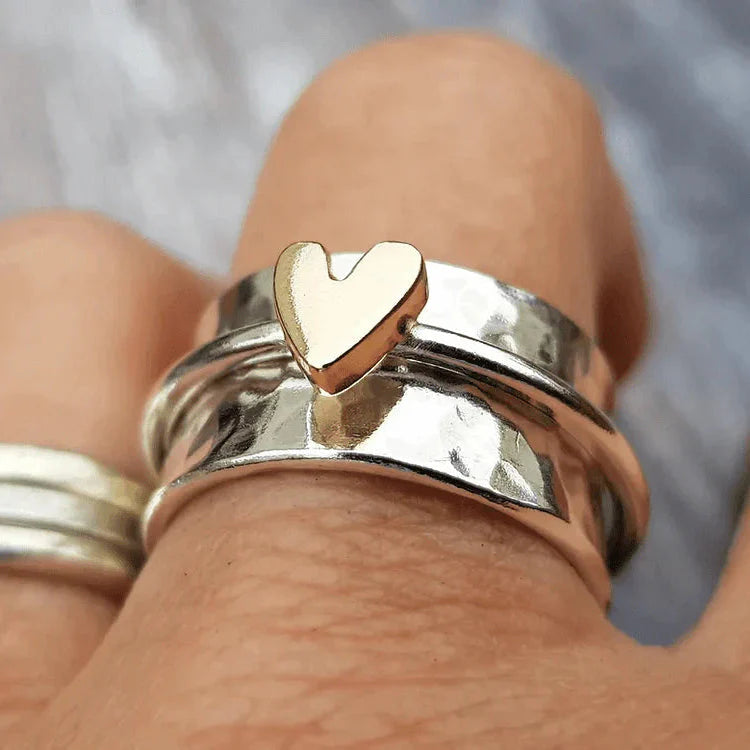 Anello Vintage Argento Cuore Dorato