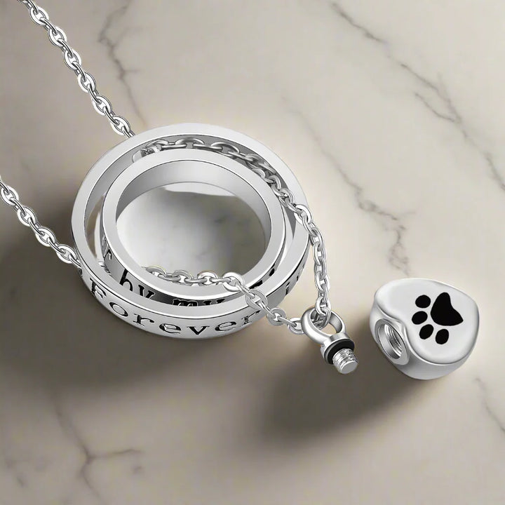"Non Più Al Mio Fianco, Per Sempre Nel Mio Cuore" – Collana Urna in Acciaio Inossidabile con Zampa