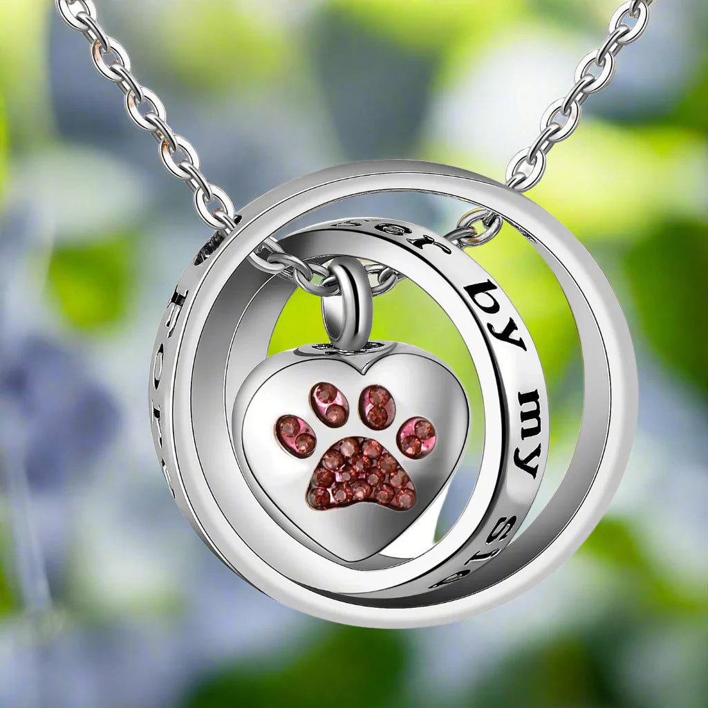 "Non Più Al Mio Fianco, Per Sempre Nel Mio Cuore" – Collana Urna in Acciaio Inossidabile con Zampa