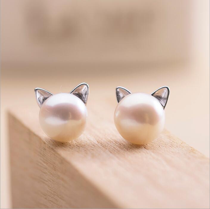 Orecchini Gattini con Perle Coltivate e color argento