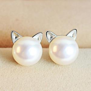 Orecchini Gattini con Perle Coltivate e color argento