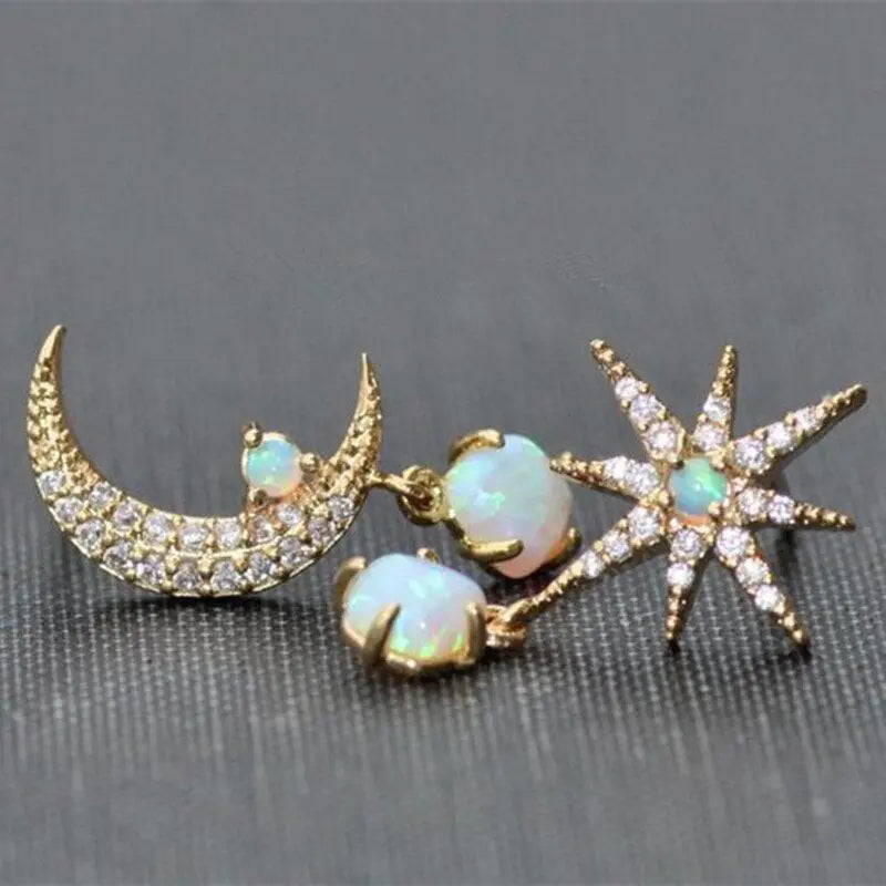 Orecchini a Luna e Stella color oro e Opale