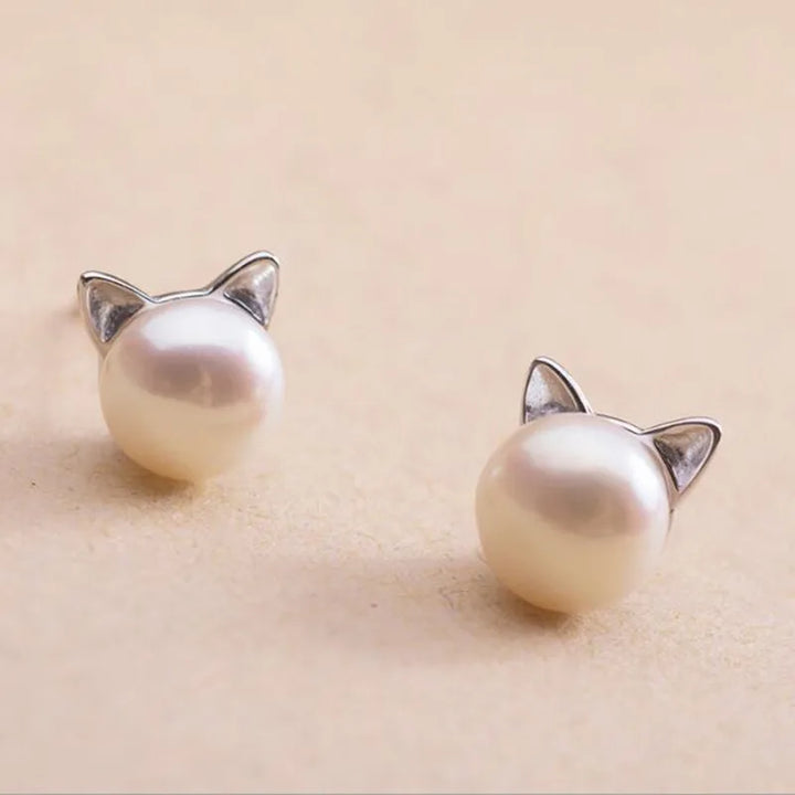 Bellissima Collana con Gatto di Perla con Orecchini e Anello Bonus