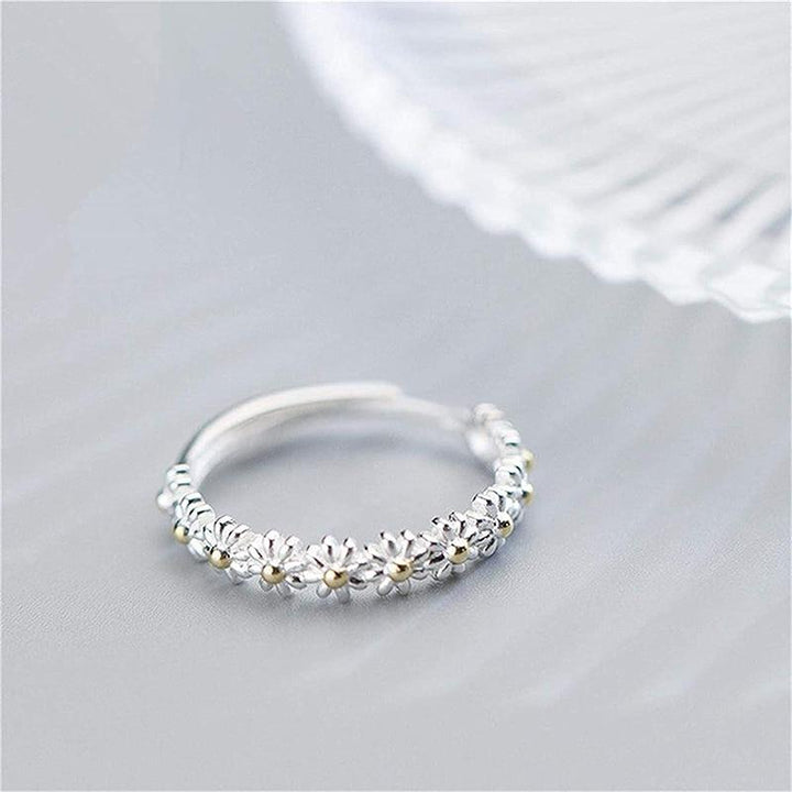 Anello color argento Regolabile con Margherita Dipinta a Mano