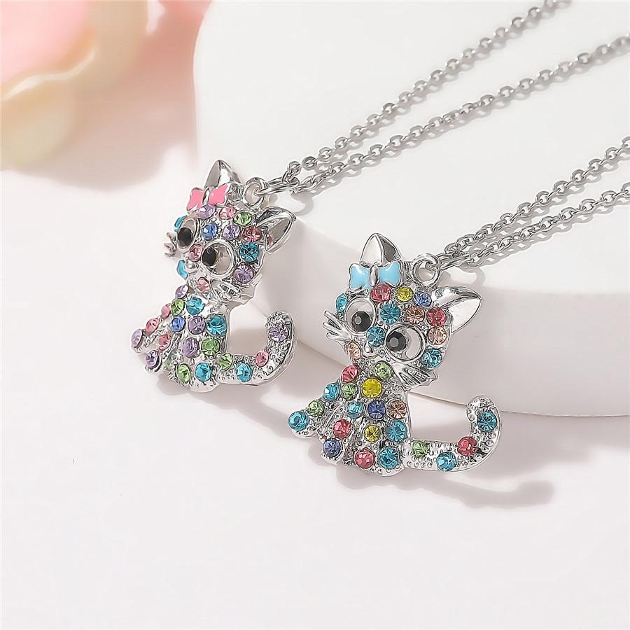 Collana con Gattini color argento e Zirconia Colorata