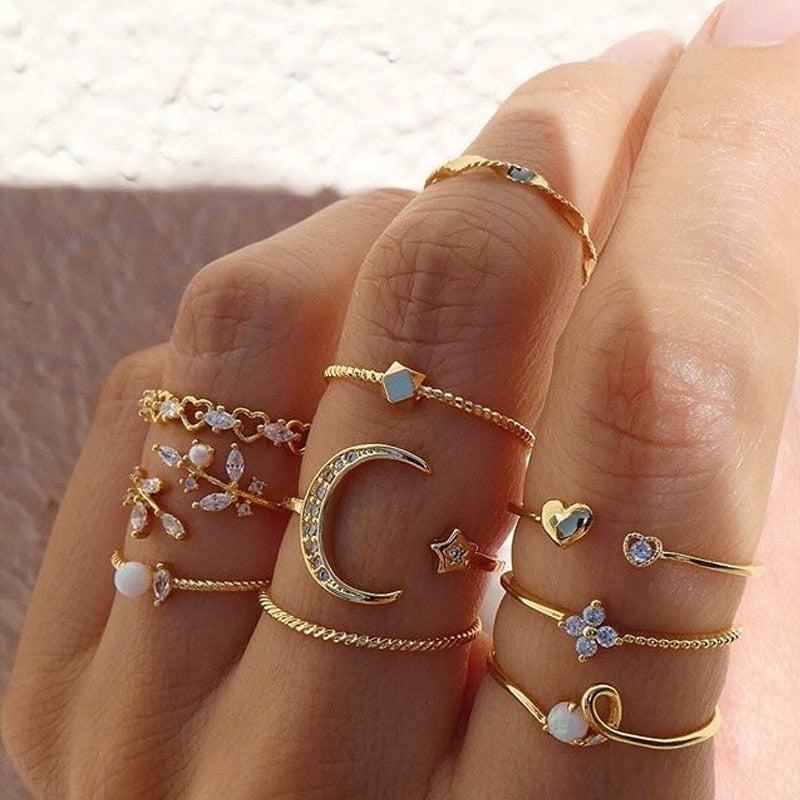 Pacco da 10 Anelli Bohemien color argento e color oro Placcato