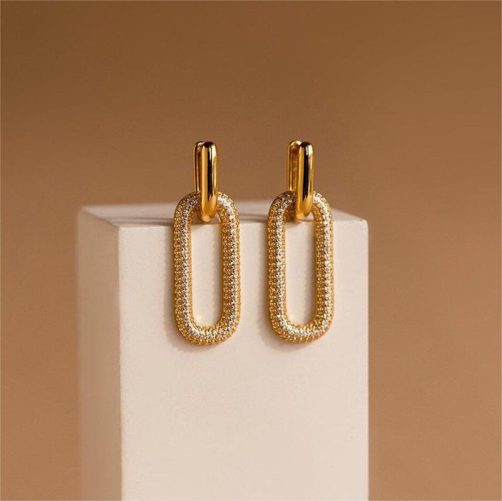 Orecchini Geometrici a Cerchio con Strass Retro