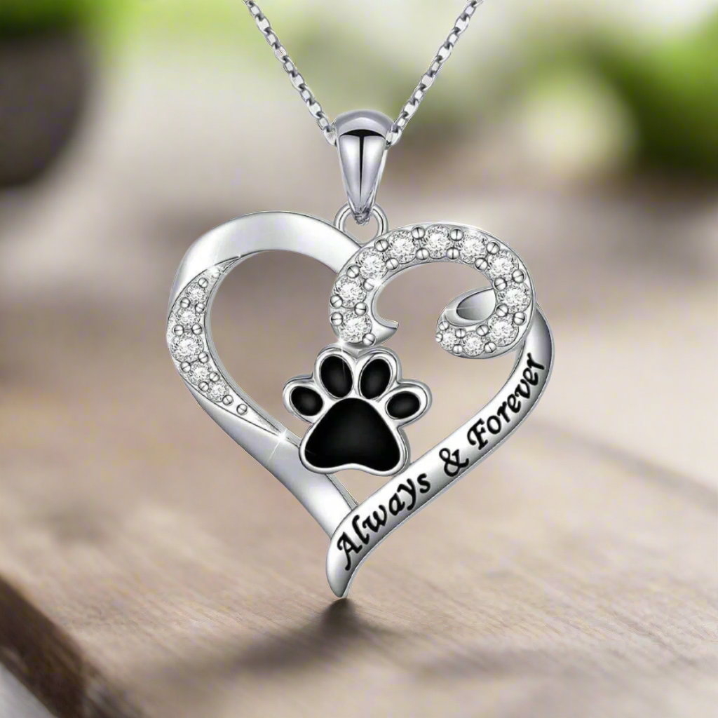 Collana a Forma di Zampa di Cane – Design a Cuore in Acciaio Inossidabile con Zirconia