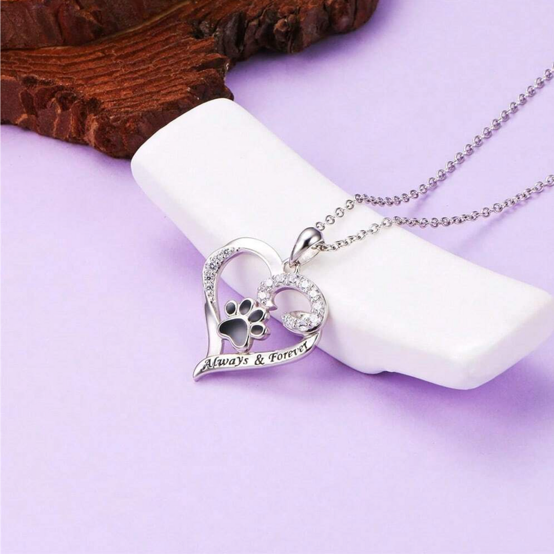 Collana a Forma di Zampa di Cane – Design a Cuore in Acciaio Inossidabile con Zirconia