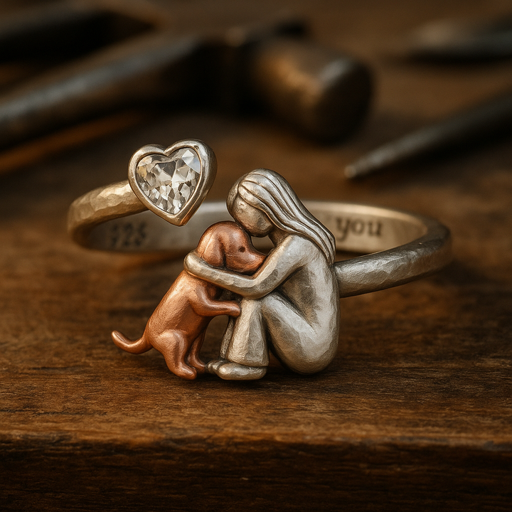 Anello per Cani color argento Fatto a Mano con Zirconia a Forma di Cuore – Regolabile