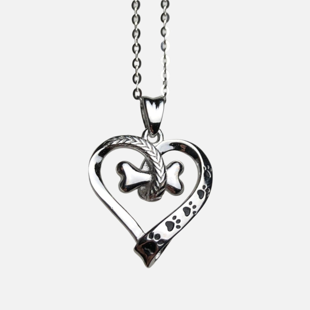 Collana con Zampa di Cane e Cuore in Acciaio Inossidabile