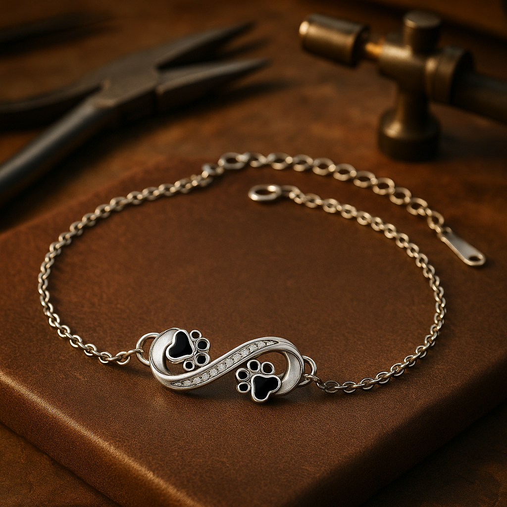 Bracciale con Pendente Simbolo Infinito e Zampe di Animale con Zirconia