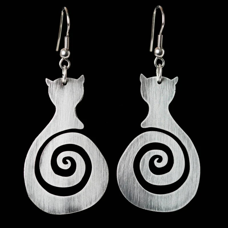 Orecchini a spirale con gatti vintage