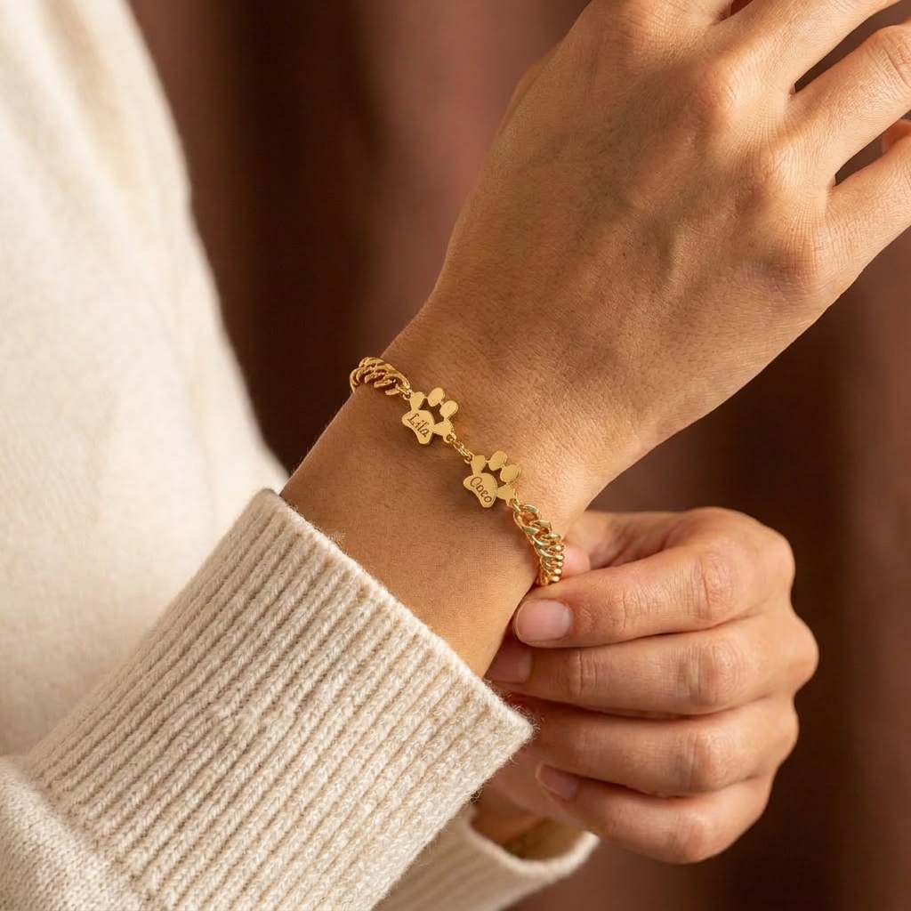 Braccialetto Personalizzato con Nome a Forma di Zampa (unisex)