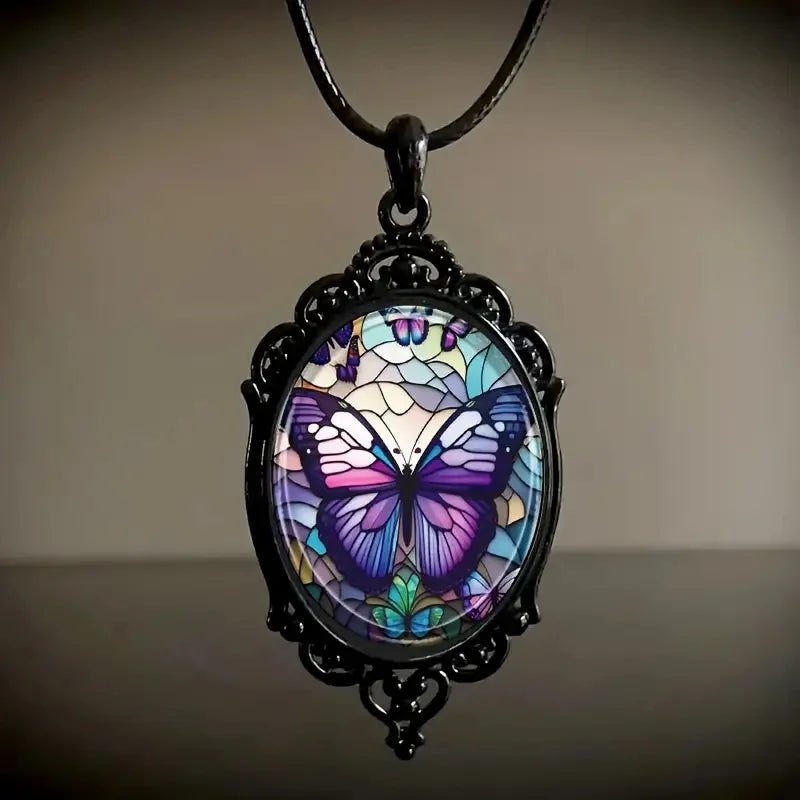 Collana con Pendente a Forma di Farfalla con Cristallo Viola