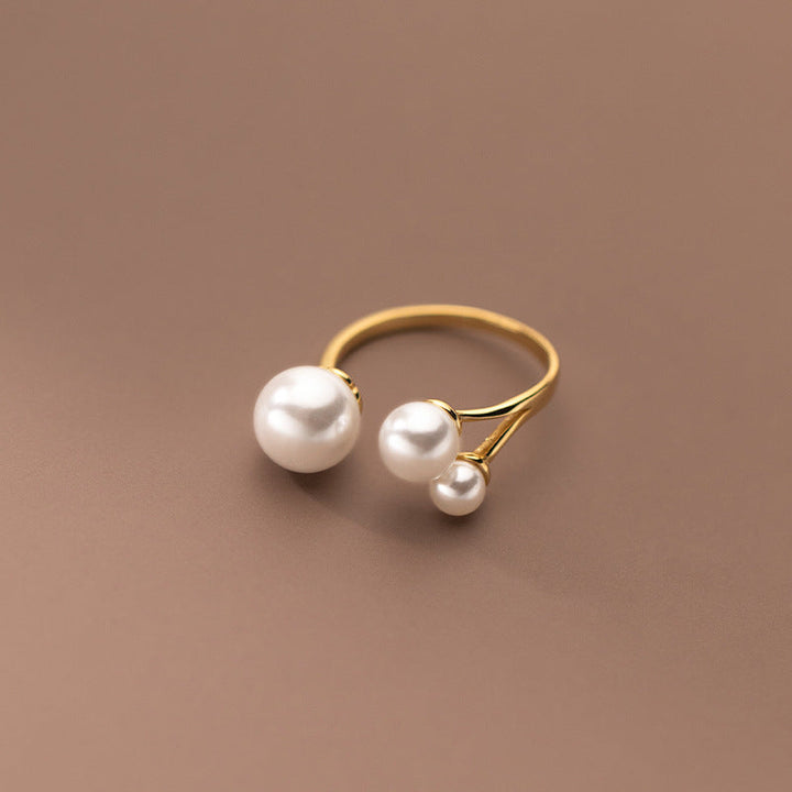 Anello Regolabile in Perla d'Acqua Dolce Tripla color argento