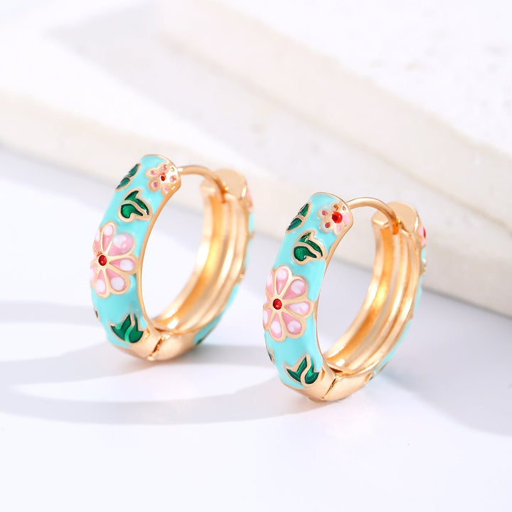 Orecchini ad Anello Floreali Colorati | Oro