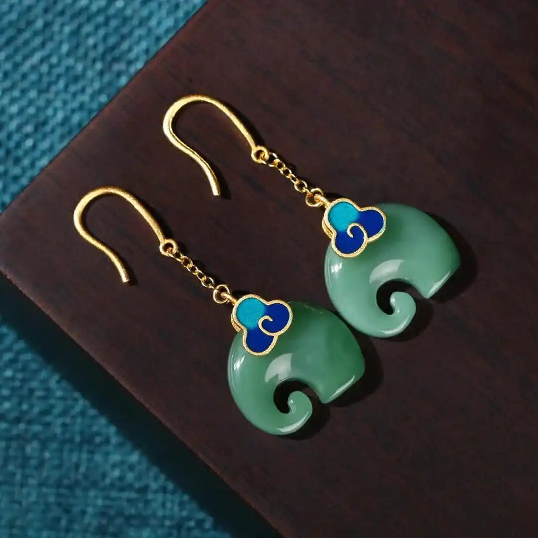 Orecchini Retro Elefante Verde