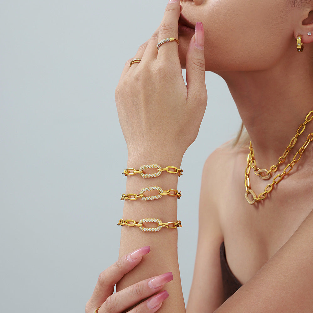 Set di Gioielli con Catena Chunky Paved | Oro