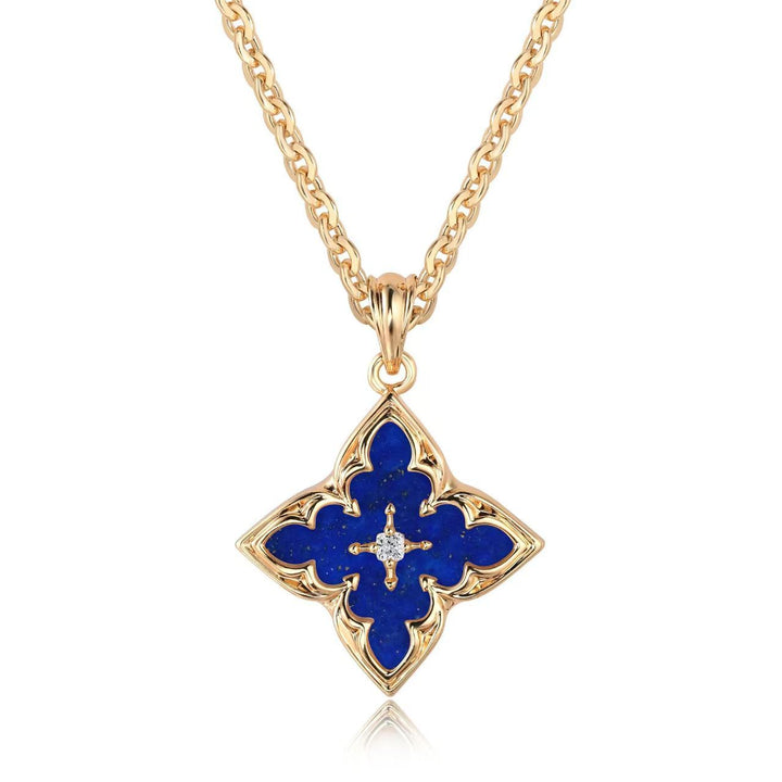 Collana con pendente a trifoglio blu | Oro