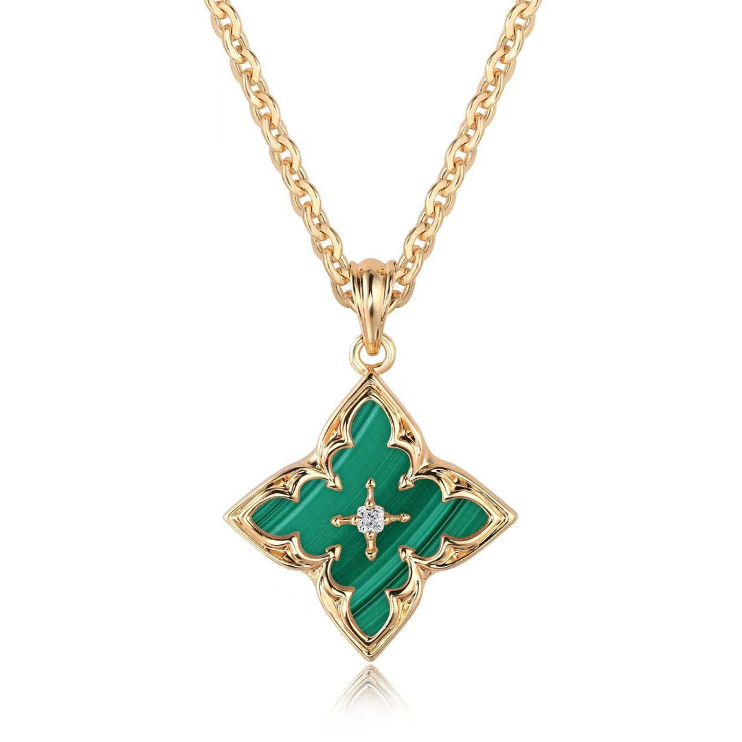 Collana con pendente in trifoglio marrone | Oro