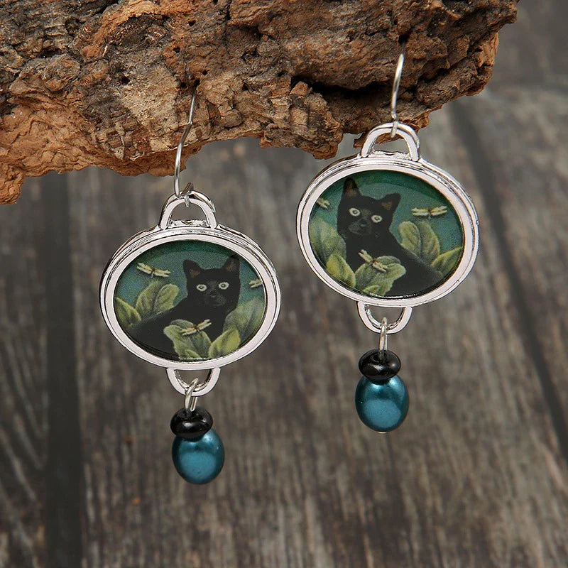 Orecchini color argento Vintage a Forma di Gatto