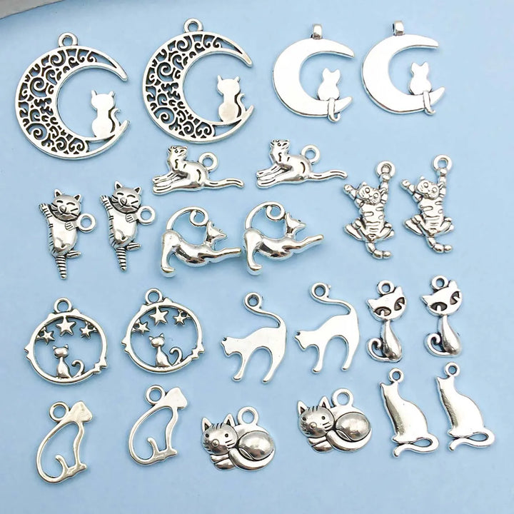Collezione di Ciondoli di Gatti Vintage color argento