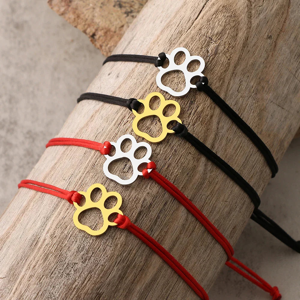 Braccialetto in Cordino con Impronta di Zampa – Design Regolabile Nero e Rosso