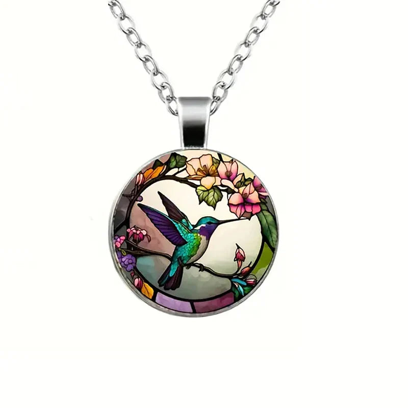 Collana Con Pendente Di Cristallo A Forma Di Colibrì Con Cupola